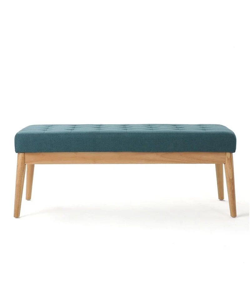 Mid Century Modern Upholstered Bench with Button Tufting and Birch Wood Legs for Dining Room, Hallway, or Office-The Pop Home
