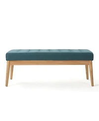 Mid Century Modern Upholstered Bench with Button Tufting and Birch Wood Legs for Dining Room, Hallway, or Office-The Pop Home