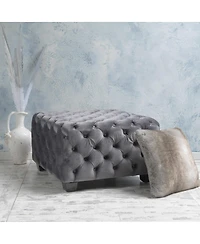 Velvet Upholstered Square Ottoman with Deep Button Tufting and Wood Legs for Living Room or Lounge Seating-The Pop Home