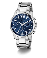 Guess Men's Multifunction Silver Tone Stainless Steel Watch, 44mm