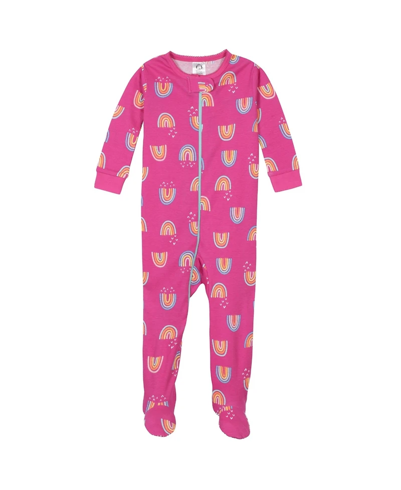 Gerber Baby Girls 4-Pack Snug Fit Footed Cotton Pajamas, Apple & Woodland Floral, 9M