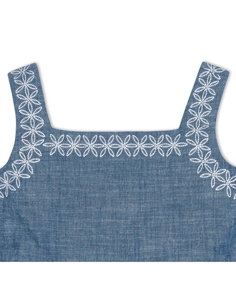 Hope & Henry Big Girls Sleeveless Chambray Sundress with Embroidery