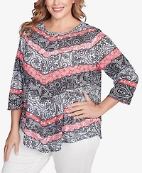 Ruby Rd. Plus Lace Chevron Sublimation Jersey Scoop Neck Top