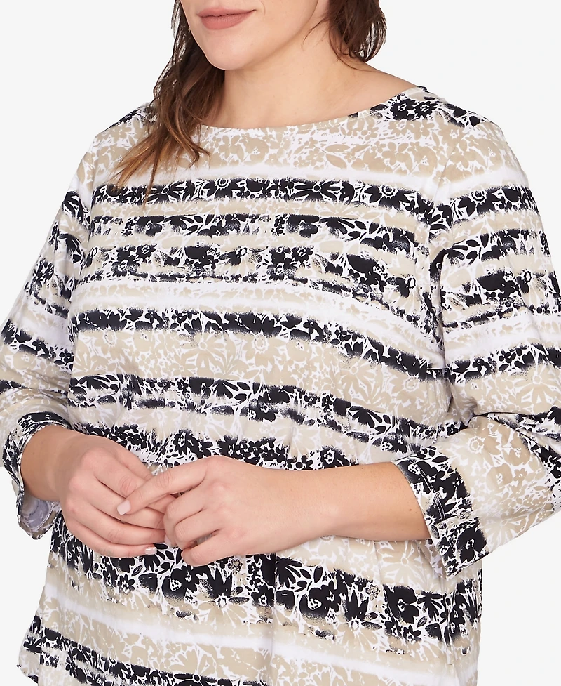 Ruby Rd. Plus Watercolor Floral Stripe Top