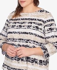Ruby Rd. Plus Watercolor Floral Stripe Top