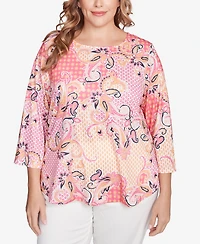 Ruby Rd. Plus Mixed Pattern Sublimation Knit Crew Neck Top