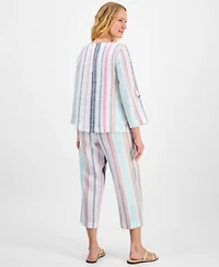 Charter Club Womens Striped 100 Linen Top Cropped Pants Exclusively At Macys