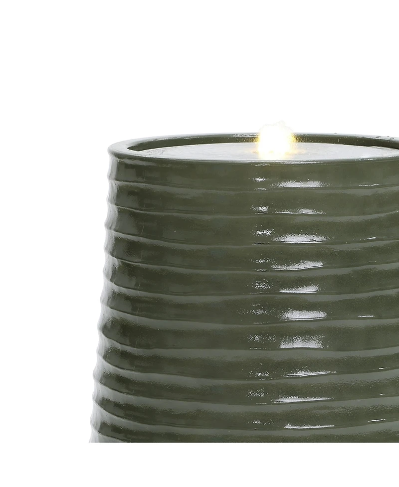 LuxenHome Emerald Ribbed Top with Ivory Bottom 27.56" Tall Resin Fountain with Lights