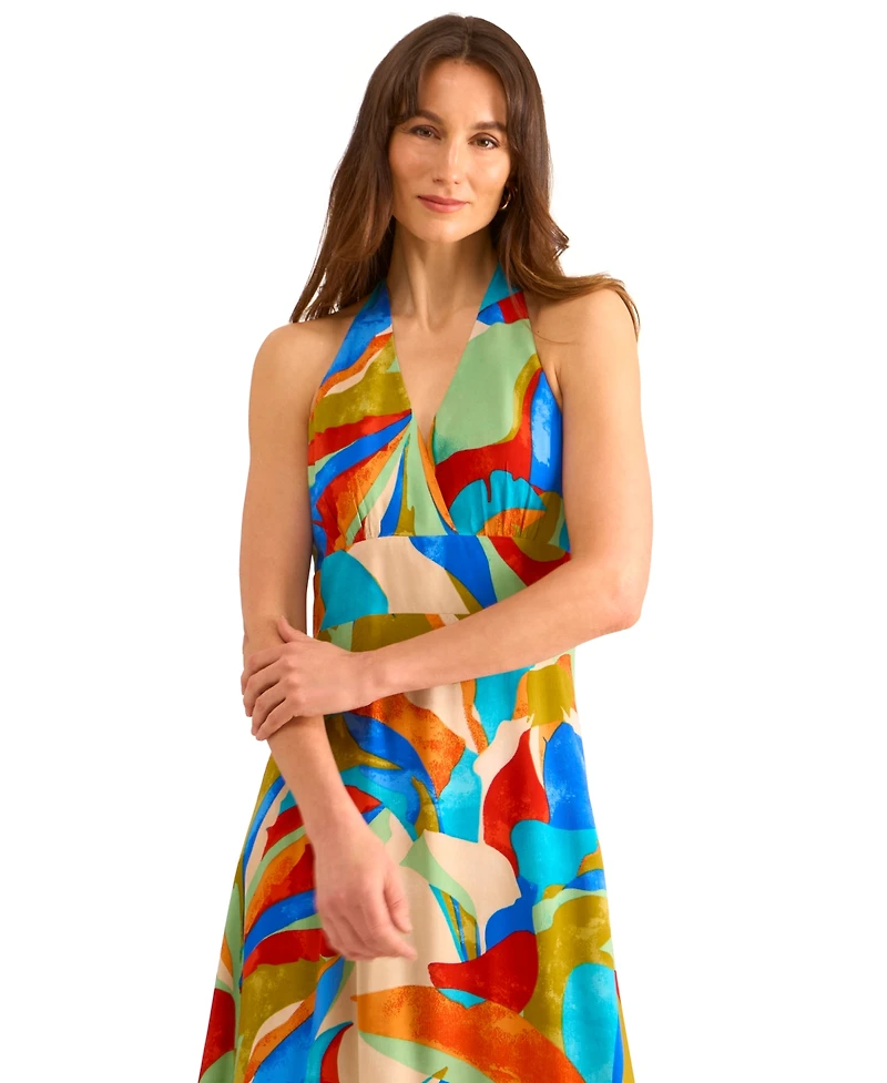 Vince Camuto Women's Leaf-Print T-Back Empire-Waist Dress
