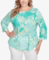 Ruby Rd. Plus Size Mixed Pattern Sublimation Knit Crew Neck Top