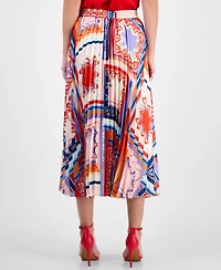 T Tahari Women's Printed Pleated Pull-On Midi Skirt