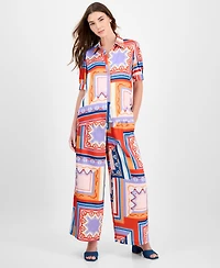 T Tahari Women's Printed Short-Sleeve Button Blouse