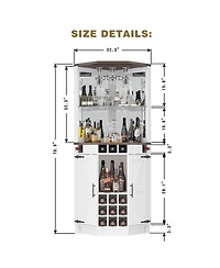 Farmhouse Corner Bar Cabinet with Rgb Led Lighting, Barn Style 32.3'' Wine Bar