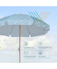 LAGarden Our Beach Portable Umbrella for Sand Beech Wood Pole Carry Bag with Printed Seagull Cute Garden Parasol