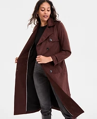 Bcbgmaxazria Women's Double Breasted Faux Suede Belted Trench Coat