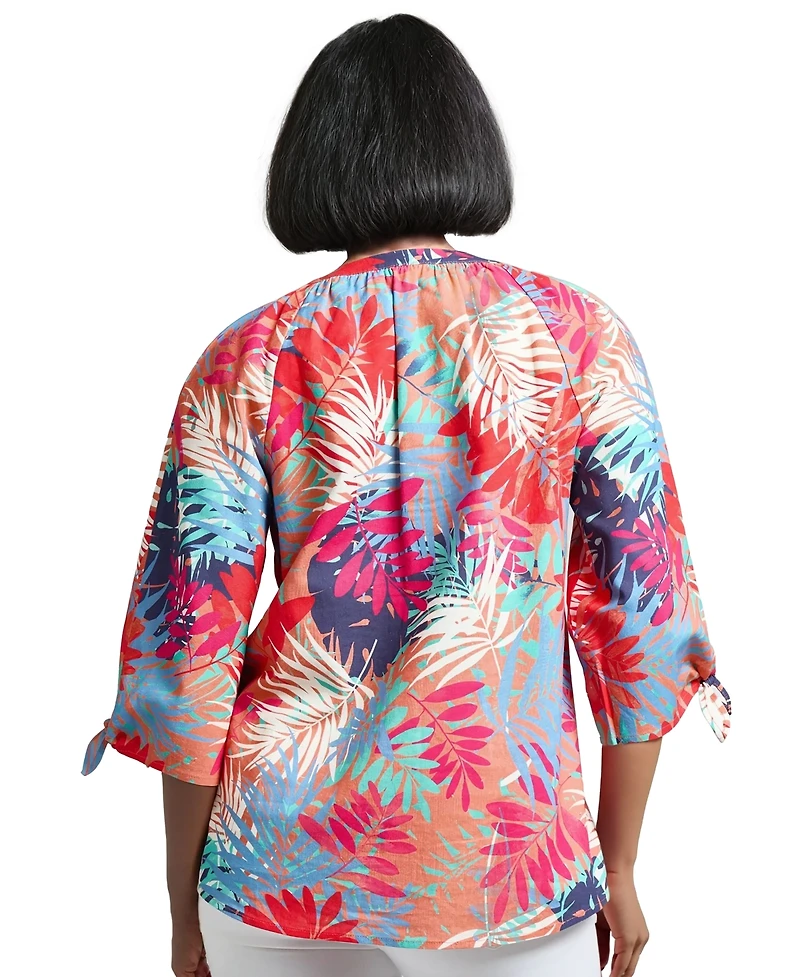 Jones New York Petite Printed Linen-Blend Blouse