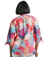 Jones New York Petite Printed Linen-Blend Blouse