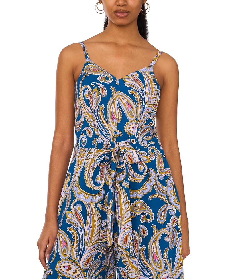 Msk Women's Tie-Waist Genie-Leg Paisley-Print Jumpsuit