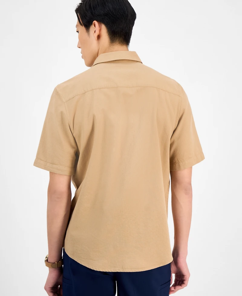 Alfani Men's Short-Sleeve Solid Textured Shirt, Created for Macy's