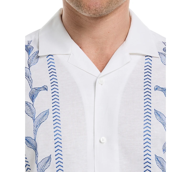 Cubavera Men's Linen Blend Embroidery Leaf Button-Down Shirt