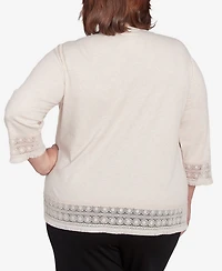 Alfred Dunner Plus Summer Solstice Lace Trimmed Knit Top with Necklace