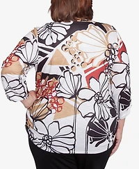 Alfred Dunner Plus Natural Instinct Bold Floral Illustrated Henley Top