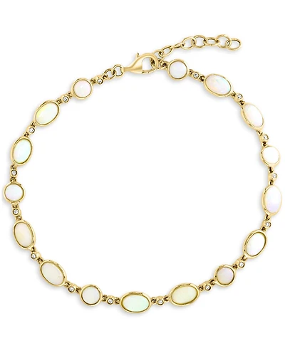 Lali Jewels Opal (6x4mm) & Diamond (1/10 ct. t.w.) Flex Bracelet in 14k Yellow Gold
