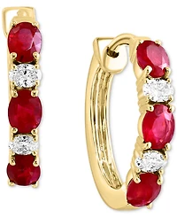 Lali Jewels Ruby (1-1/3 ct. t.w.) & Diamond (1/5 ct. t.w.) Small Hoop Earrings in 14k Yellow Gold, 0.62"