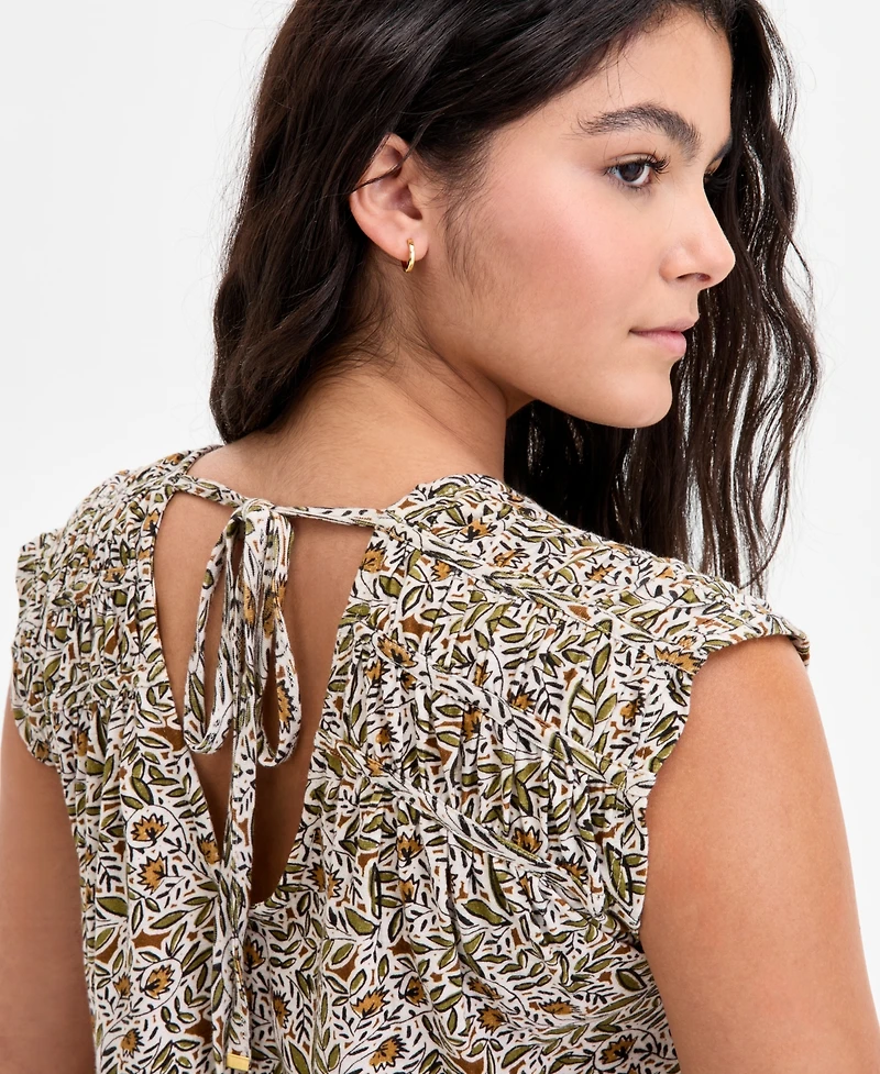 Liverpool Los Angeles Women's Printed Ruched-Shoulder V-Neck Top