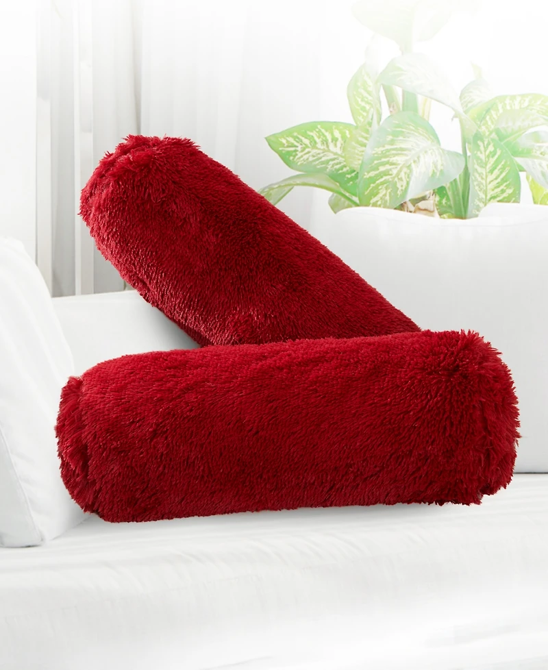 Cheer Collection Shaggy Bolster Decorative Pillow Set, 8" x 24"