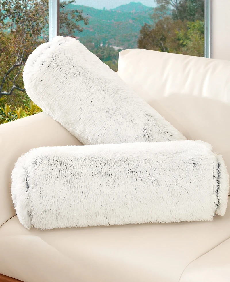Cheer Collection Shaggy Bolster Decorative Pillow Set, 8" x 24"