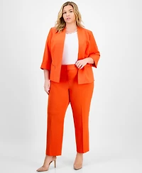 Kasper Plus Size Zip-Pocket Cuffed 3/4-Sleeve Blazer