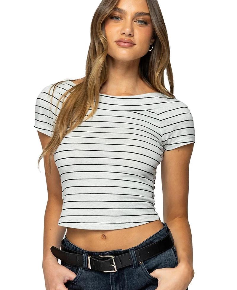 Edikted Women's Lihi Striped Boat Neck Top