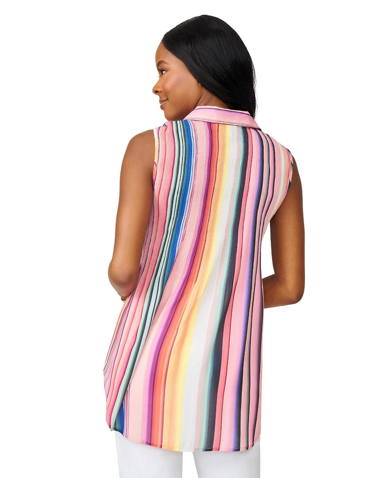 Cable & Gauge Women's Collared Sleeveless Pleated Top