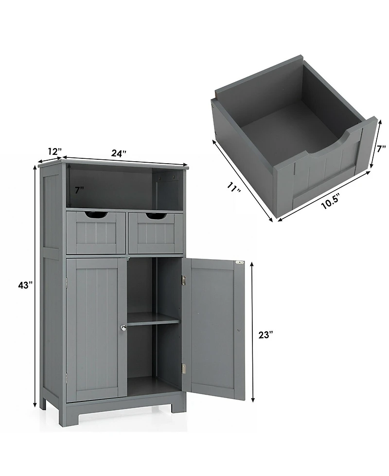 Gymax Bathroom Floor Cabinet Wooden Storage Organizer w/Drawer Doors Espresso