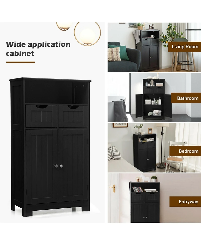 Gymax Bathroom Floor Cabinet Wooden Storage Organizer w/Drawer Doors Espresso