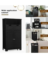 Gymax Bathroom Floor Cabinet Wooden Storage Organizer w/Drawer Doors Espresso