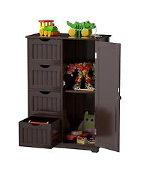 Gymax Bathroom Floor Cabinet Storage Organizer Cupboard w/ 4 Drawers Adjustable Shelf
