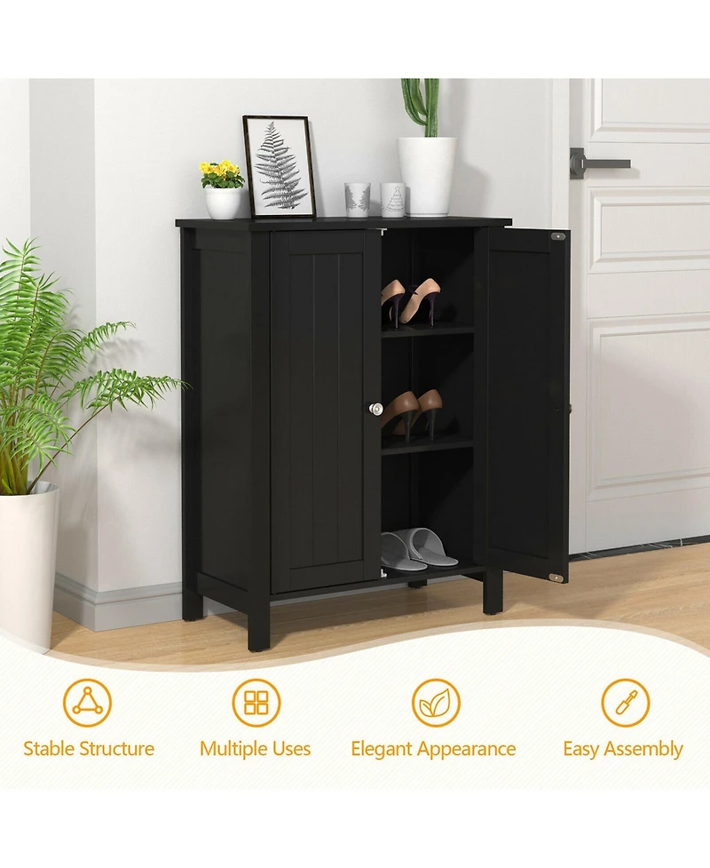 Gymax 2-Door Bathroom Floor Storage Cabinet Space Saver Organizer Grey