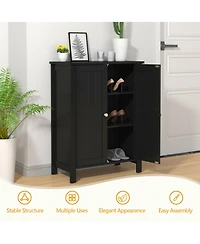 Gymax 2-Door Bathroom Floor Storage Cabinet Space Saver Organizer Grey