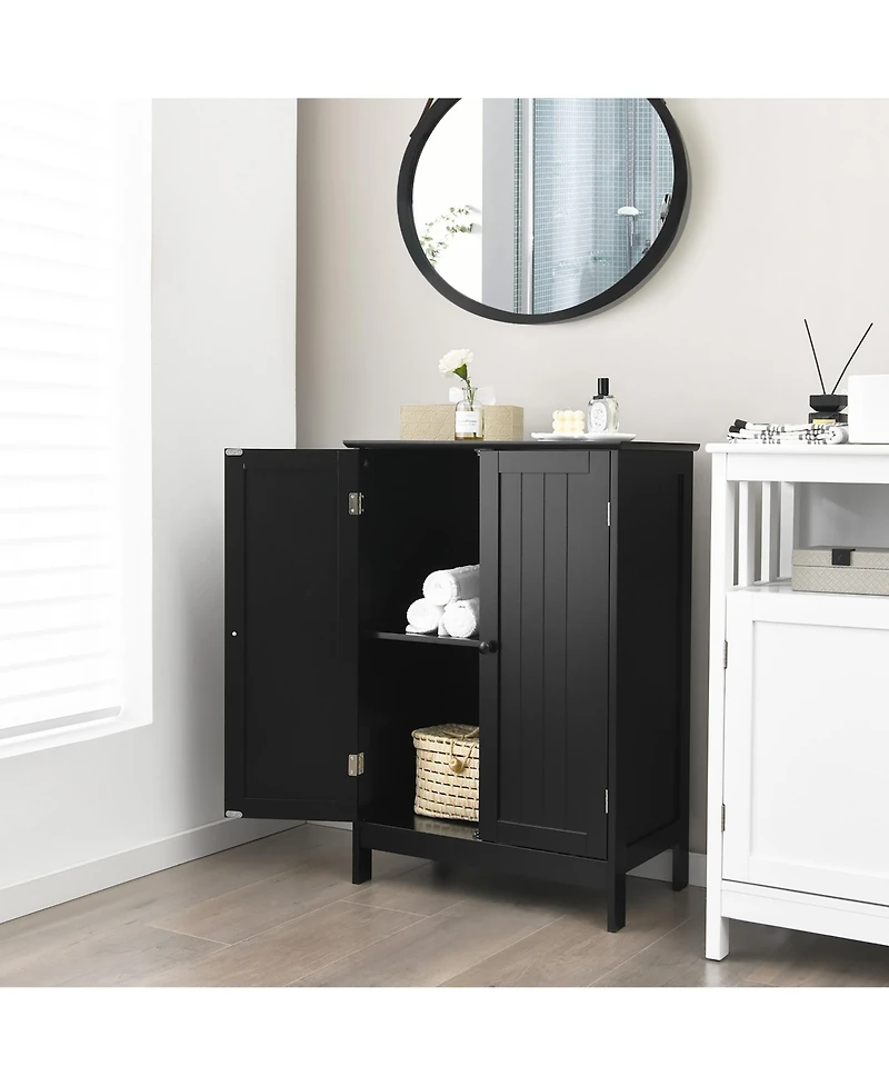 Gymax Bathroom Floor Storage Cabinet Double Door Kitchen Cupboard Shoe
