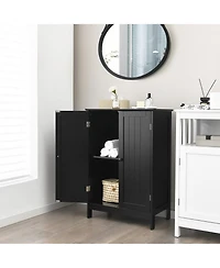 Gymax Bathroom Floor Storage Cabinet Double Door Kitchen Cupboard Shoe