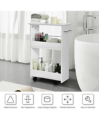 Gymax Slim Rolling Storage Cart 3-Tier Bathroom Cabinet Mobile Shelving Unit w/ Handle