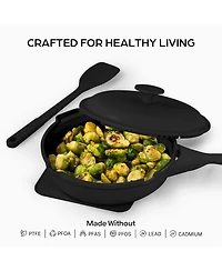Zuka Everyday Pan 1.25 Qt. Ceramic 10 1 Nonstick Multi-Functional Saute with Lid, Nylon Spoon