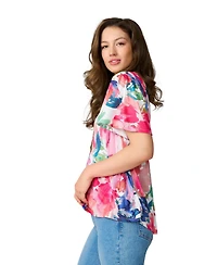Cable & Gauge Women's Flutter Sleeve Pleated Top