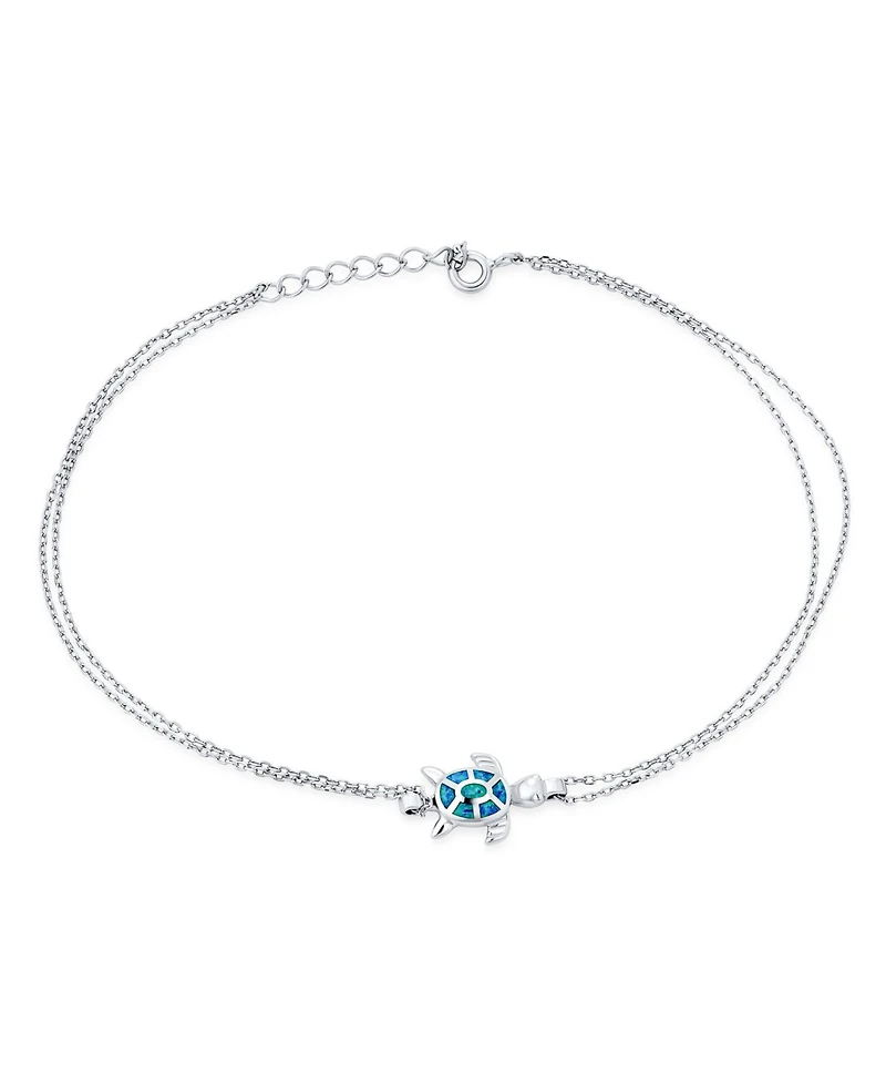 Bling Jewelry Hawaii Nautical Charm Sea Blue Opal Turtle Anklet Ankle Bracelet Sterling Silver