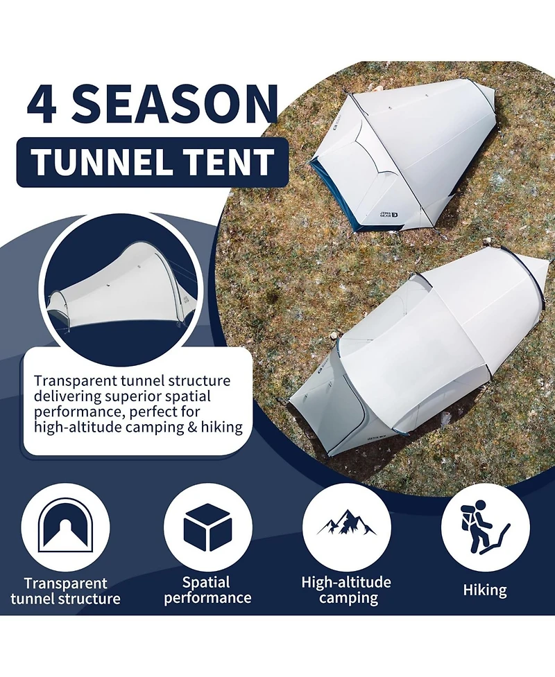 Naturehike Jims Gear Ultralight Backpacking Tent, 1-2 Person Tunnel Tent with Vestibule, Waterproof and Windproof for High-Altitude Camping