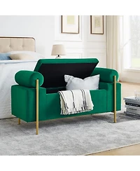 Upholstered Storage Bench with Cylindrical Armrests and Metal Legs Ottoman for Bedroom & Living Room or Entryway-The Pop Home
