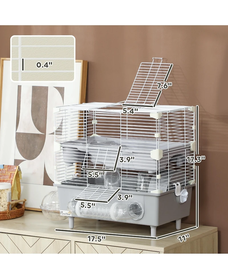 PawHut 2-Tier Hamster Cage, Hamster Habitat with Accessories,