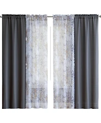 Kate Aurora Gray 4 Piece Rod Pocket Semi Sheer Floral Window Curtain Panel Set